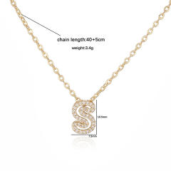 Delicate diamond hollow out initial letter gold plated copper necklace