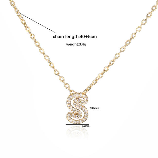 Delicate diamond hollow out initial letter gold plated copper necklace