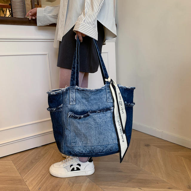 Foreign Trade Denim Bag 2025 New Fashion  Large Capacity Tote Bag