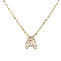 Delicate diamond hollow out initial letter gold plated copper necklace