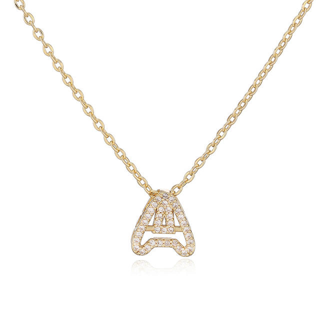 Delicate diamond hollow out initial letter gold plated copper necklace