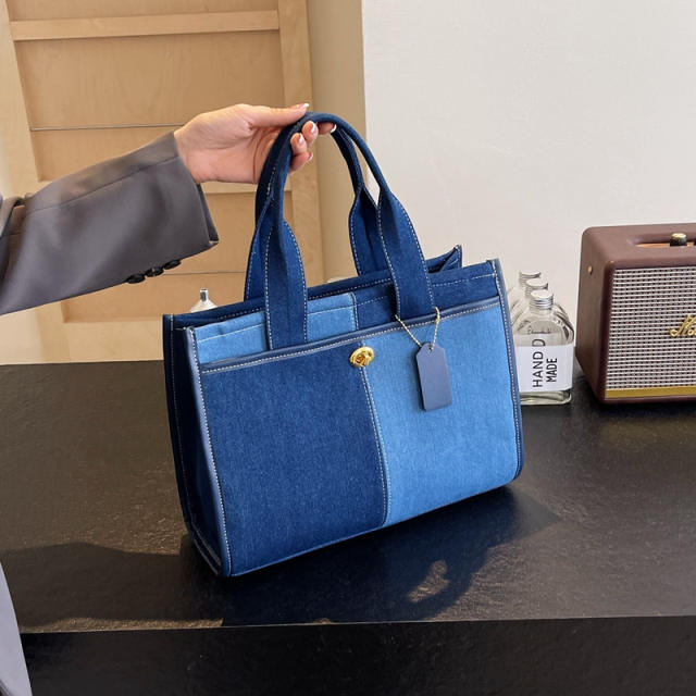 Denim Handbag Women's New Fashion Contrasting Color Crossbody Bag Casual Tote Bag