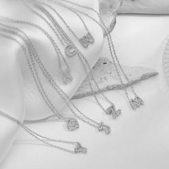 Delicate diamond hollow out initial letter gold plated copper necklace
