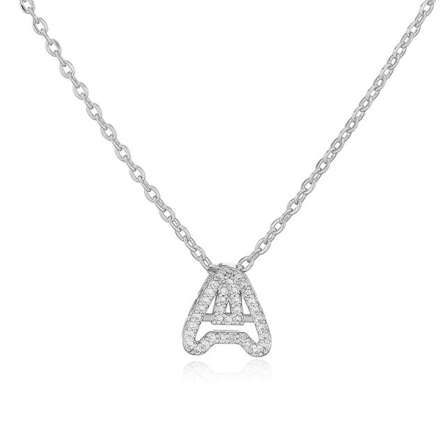 Delicate diamond hollow out initial letter gold plated copper necklace