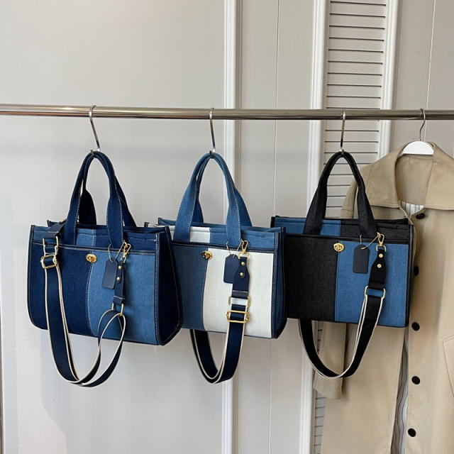 Denim Handbag Women's New Fashion Contrasting Color Crossbody Bag Casual Tote Bag