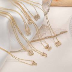 Delicate diamond hollow out initial letter gold plated copper necklace
