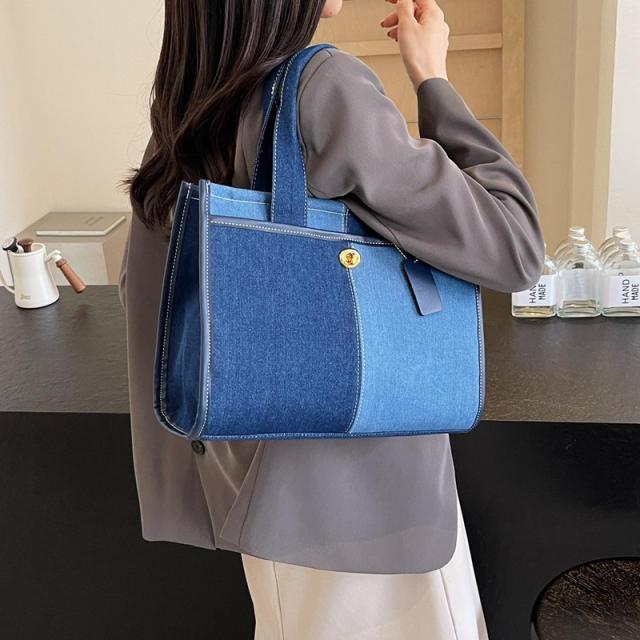 Denim Handbag Women's New Fashion Contrasting Color Crossbody Bag Casual Tote Bag
