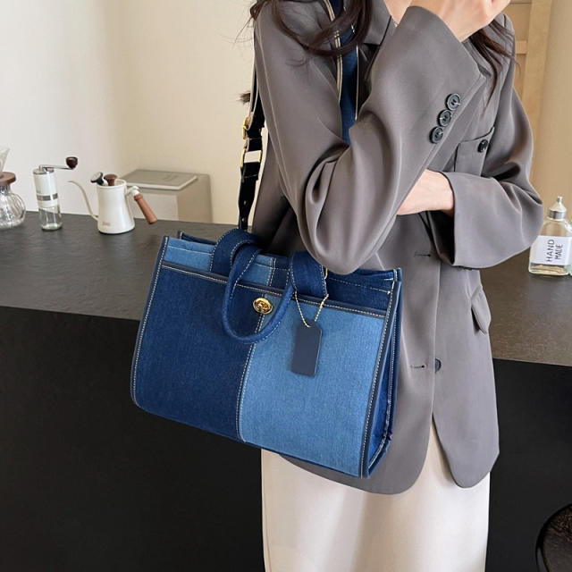Denim Handbag Women's New Fashion Contrasting Color Crossbody Bag Casual Tote Bag
