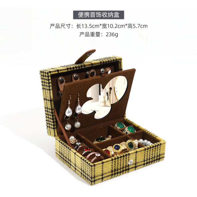 Portable flip jewelry box storage box with mirror snap jewelry storage box