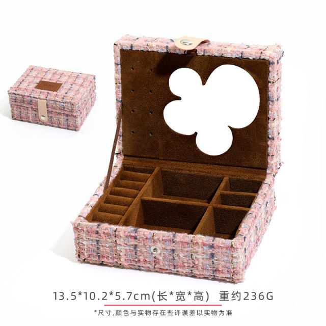 Portable flip jewelry box storage box with mirror snap jewelry storage box