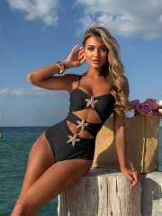 Sexy Pure Color Starfish One-Piece Cut Out Swimsuit