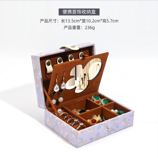 Portable flip jewelry box storage box with mirror snap jewelry storage box