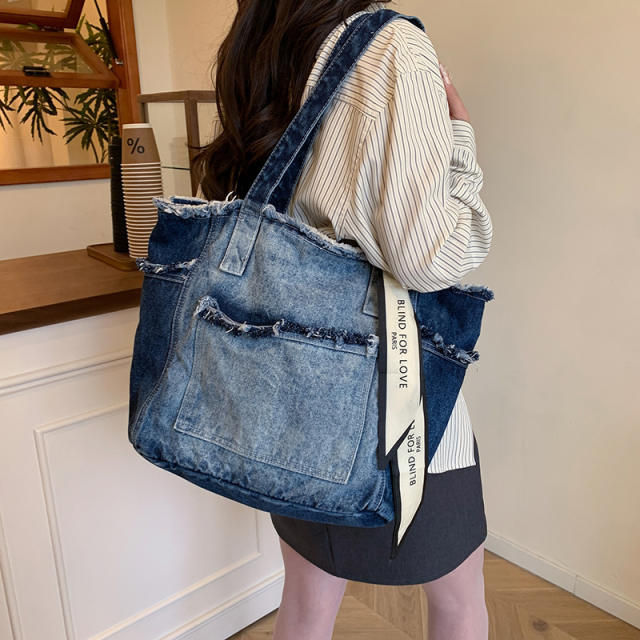 Foreign Trade Denim Bag 2025 New Fashion  Large Capacity Tote Bag