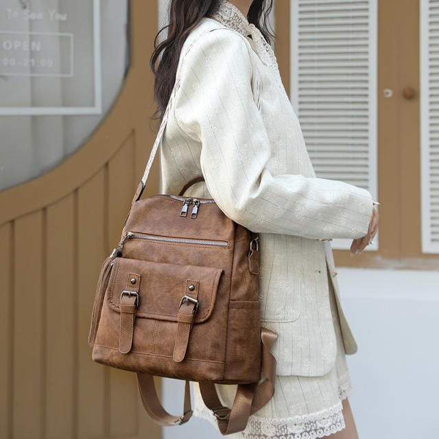 Retro Women's Backpack PU Soft Leather Shoulder Bag Large Capacity Backpack for Women