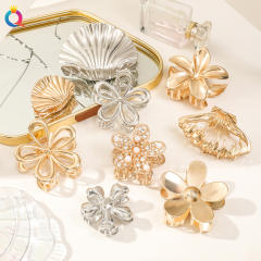 Popular metal egg flower hair clip hollow out flower shell hair claw clips for women