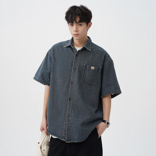 Old Washed Denim Short-sleeved Shirt Men's Retro Loose Casual Shirt Coat
