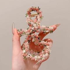 Gentle Style Flower Clip elegant embroidered flowers pink hair pins hair claw clips