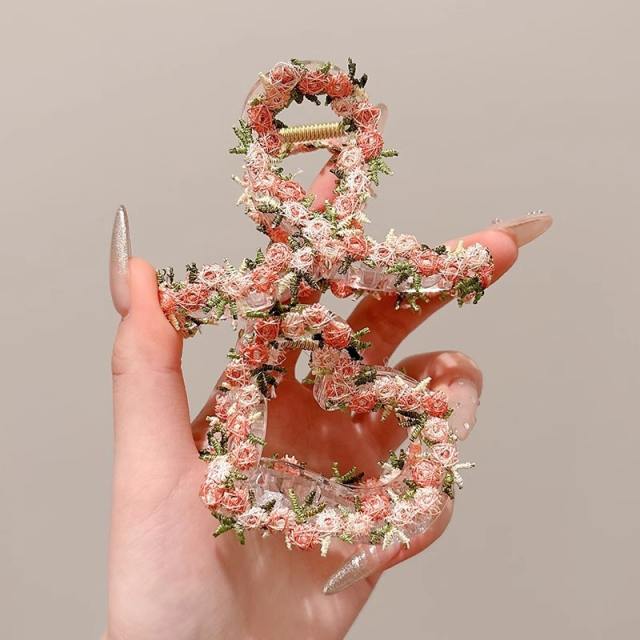 Gentle Style Flower Clip elegant embroidered flowers pink hair pins hair claw clips