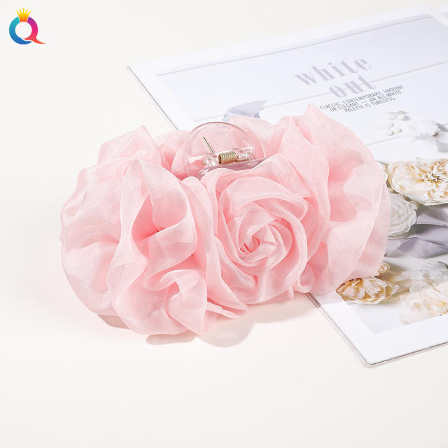 chiffon flower plate hair clip large solid color hair claw clips