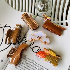 New Maple Leaf Acrylic Farm Hairpin Squirrel hair claw clips for autumn winter 7cm