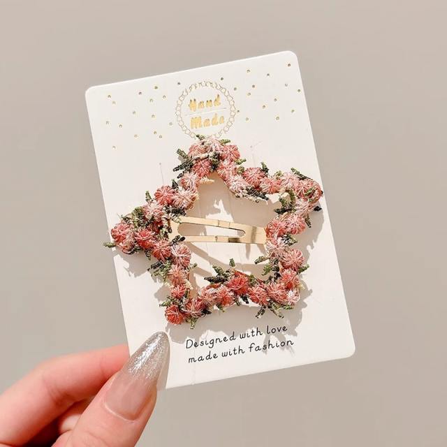 Gentle Style Flower Clip elegant embroidered flowers pink hair pins hair claw clips