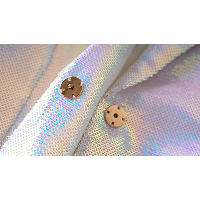 Spring Autumn Sequined Mid-Length Tops Blazer Shorts Colorful Sequined Pants suit