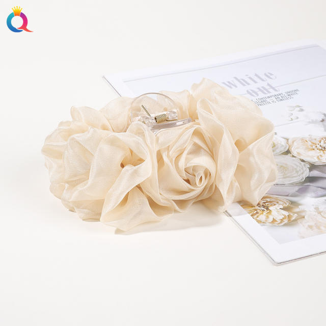chiffon flower plate hair clip large solid color hair claw clips
