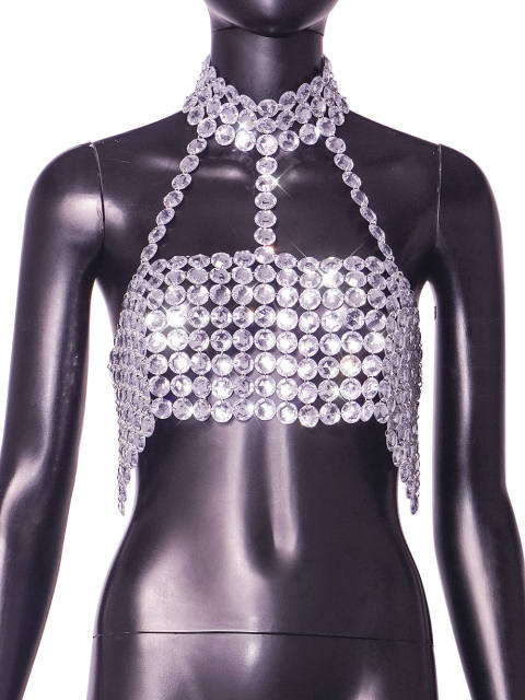 women's vest sexy personalized gem hand-stitched catwalk halter vest