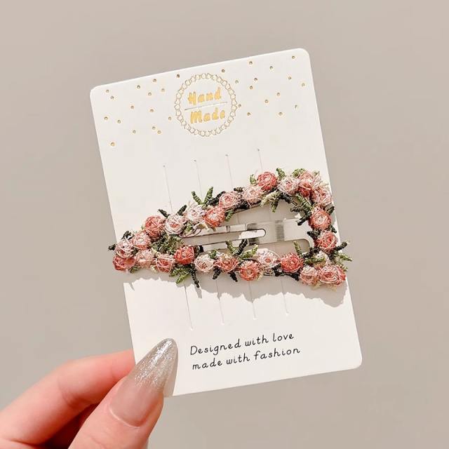 Gentle Style Flower Clip elegant embroidered flowers pink hair pins hair claw clips