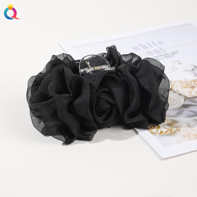chiffon flower plate hair clip large solid color hair claw clips