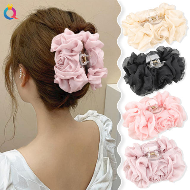 chiffon flower plate hair clip large solid color hair claw clips