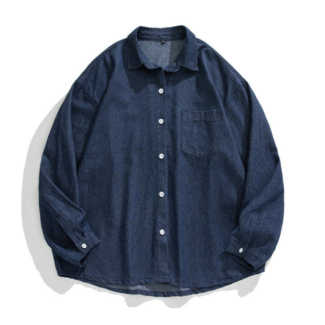 Japanese Style Men's Denim Long-Sleeved Shirt Men's Loose Basic Versatile Casual Washed Shirt Jacket