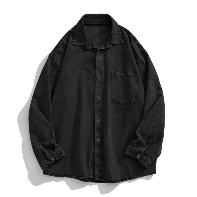 Japanese Style Men's Denim Long-Sleeved Shirt Men's Loose Basic Versatile Casual Washed Shirt Jacket