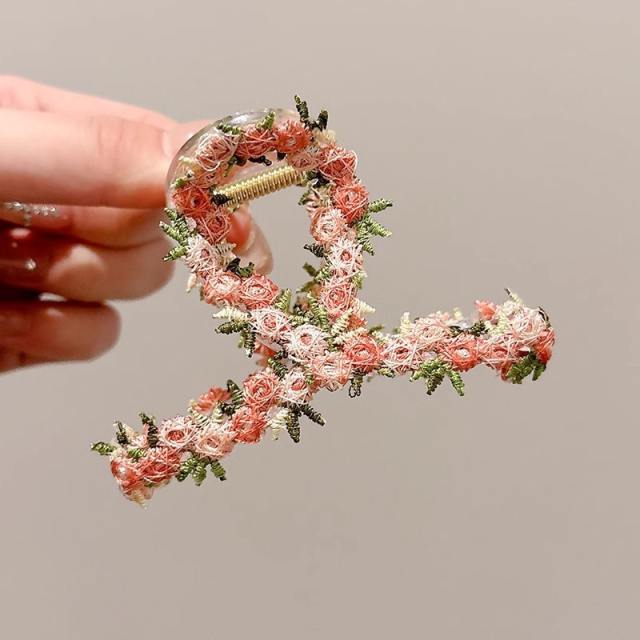 Gentle Style Flower Clip elegant embroidered flowers pink hair pins hair claw clips