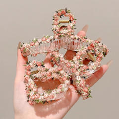 Gentle Style Flower Clip elegant embroidered flowers pink hair pins hair claw clips