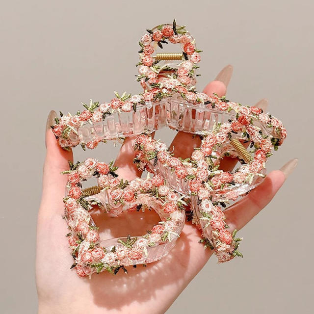 Gentle Style Flower Clip elegant embroidered flowers pink hair pins hair claw clips
