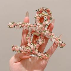 Gentle Style Flower Clip elegant embroidered flowers pink hair pins hair claw clips