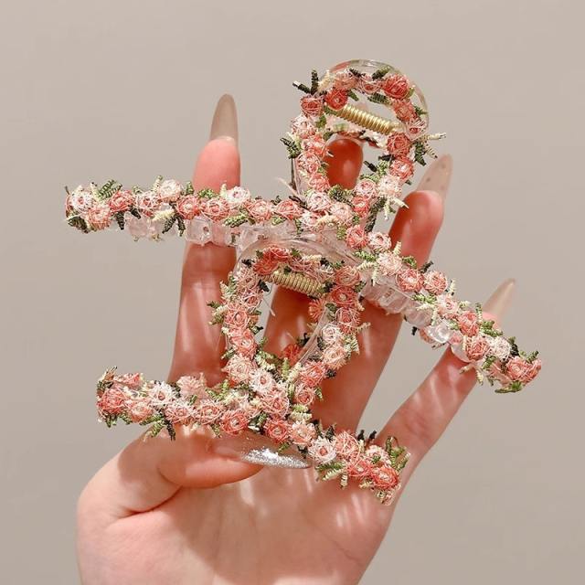 Gentle Style Flower Clip elegant embroidered flowers pink hair pins hair claw clips