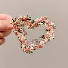 Gentle Style Flower Clip elegant embroidered flowers pink hair pins hair claw clips