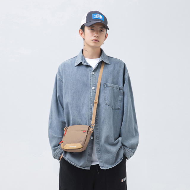 Japanese Style Men's Denim Long-Sleeved Shirt Men's Loose Basic Versatile Casual Washed Shirt Jacket
