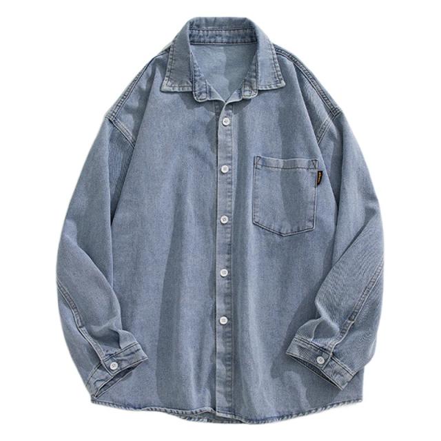 Japanese Style Men's Denim Long-Sleeved Shirt Men's Loose Basic Versatile Casual Washed Shirt Jacket