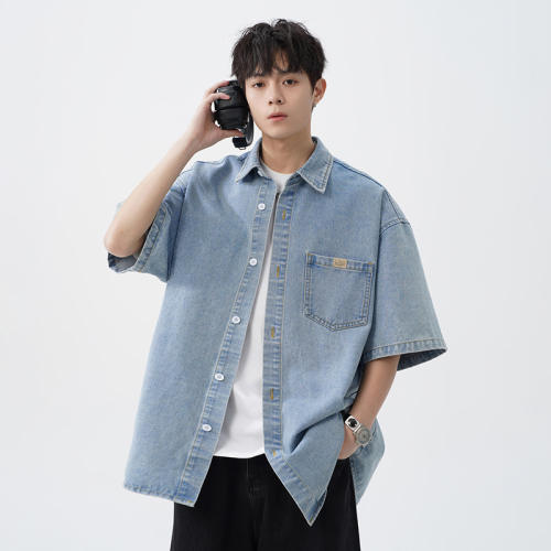 Old Washed Denim Short-sleeved Shirt Men's Retro Loose Casual Shirt Coat