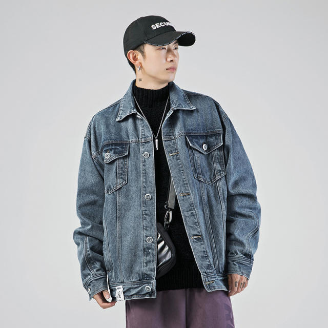Korean Style Men's Denim Jacket Men's 2025 Spring Retro Washed Loose Lapel Casual Jacket