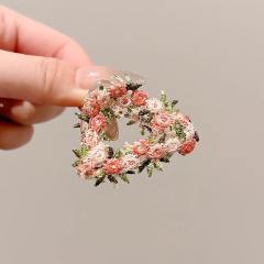 Gentle Style Flower Clip elegant embroidered flowers pink hair pins hair claw clips