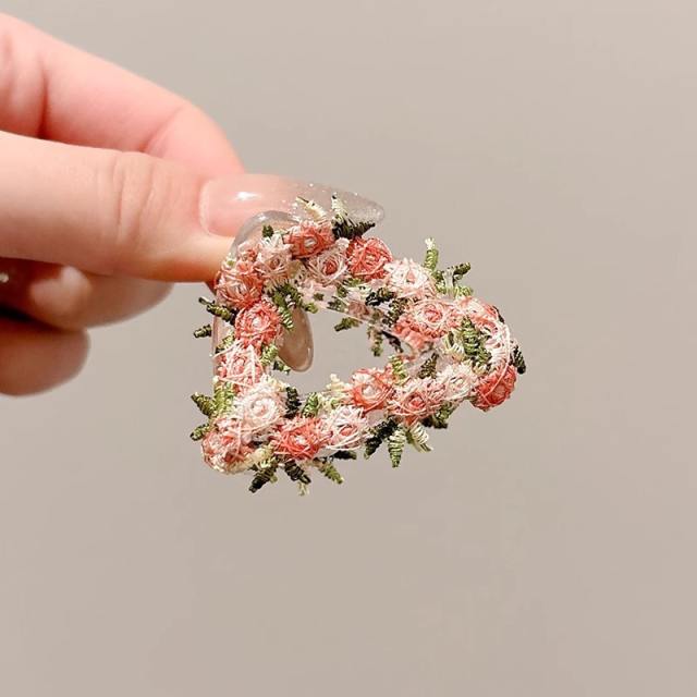 Gentle Style Flower Clip elegant embroidered flowers pink hair pins hair claw clips