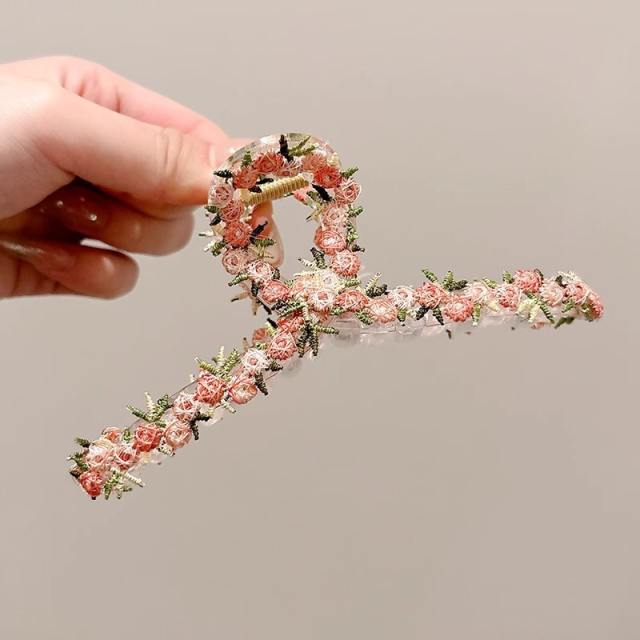 Gentle Style Flower Clip elegant embroidered flowers pink hair pins hair claw clips