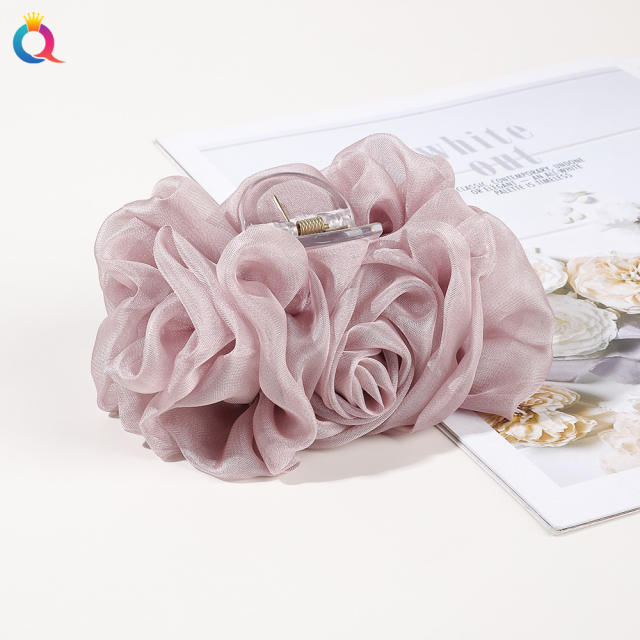 chiffon flower plate hair clip large solid color hair claw clips