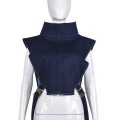 Women's New Denim Washed Pile Collar Sleeveless Workwear Short Vest for Women