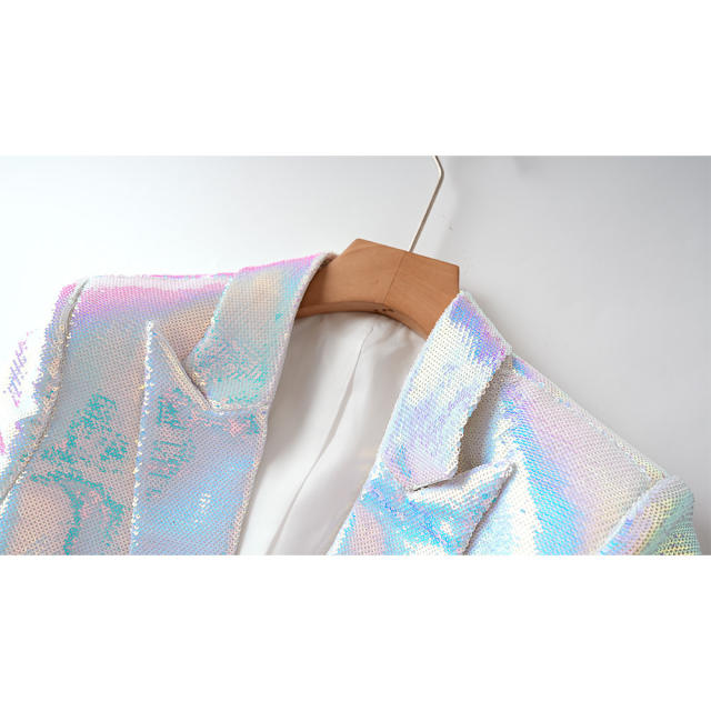 Spring Autumn Sequined Mid-Length Tops Blazer Shorts Colorful Sequined Pants suit