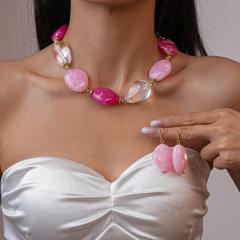 Acrylic Asymmetrical Oval Beaded Necklace bracelet earrings suit